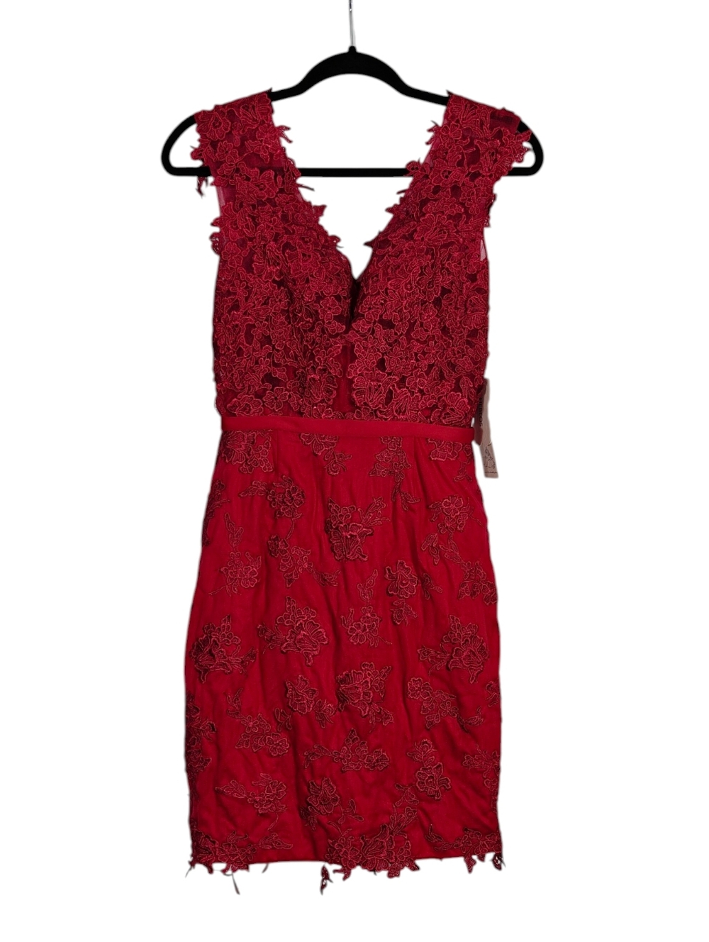 HEBEOS NWT Red Lace V-Neck Sleeveless Cocktail Dress w/ floral Embrodery Size S